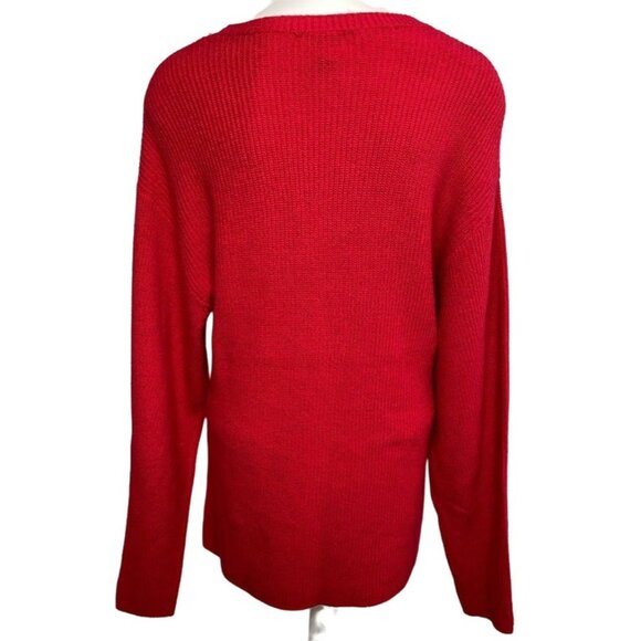 EXPRESS Crewneck Sweater Top Women's‎ MEDIUM Red Relaxed-Fit Long-Sleeve NWOT - Picture 2 of 9